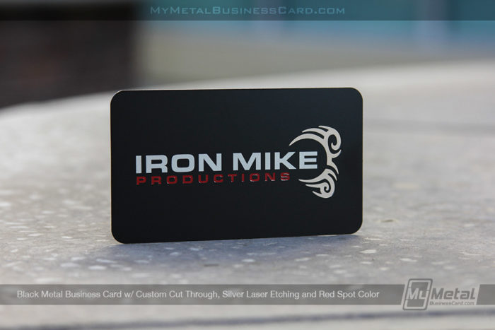 My Metal Business Card | Black Metal Business Card With Cutout Logo And Red Spot Color 452662