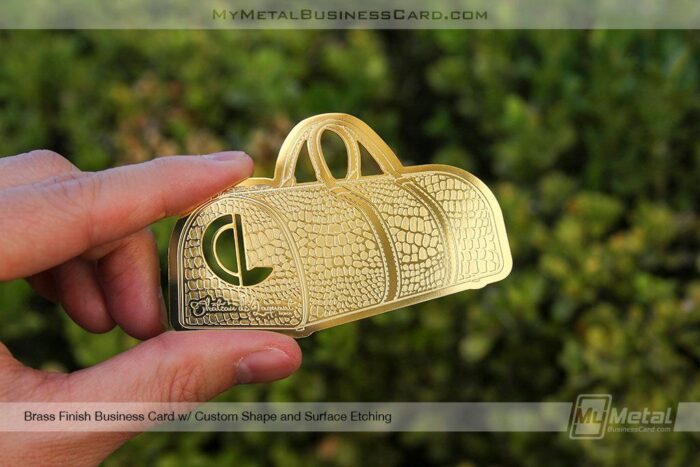 Custom Bag Shape Brass Finish Metal Business Card