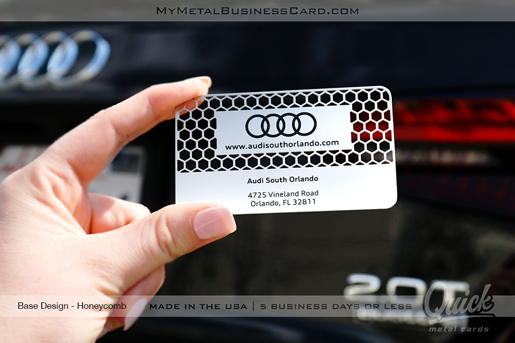 My Metal Business Card | Stainless Steel Quick Metal Business Card With Custom Cutouts For Audi Dealer Florida