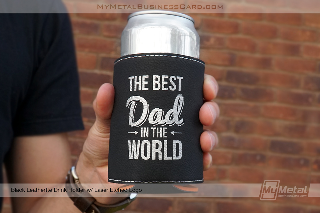 My Metal Business Card | Drink Holder Black Leatherette Laser Etched For Dad Fathers Day Custom Gift
