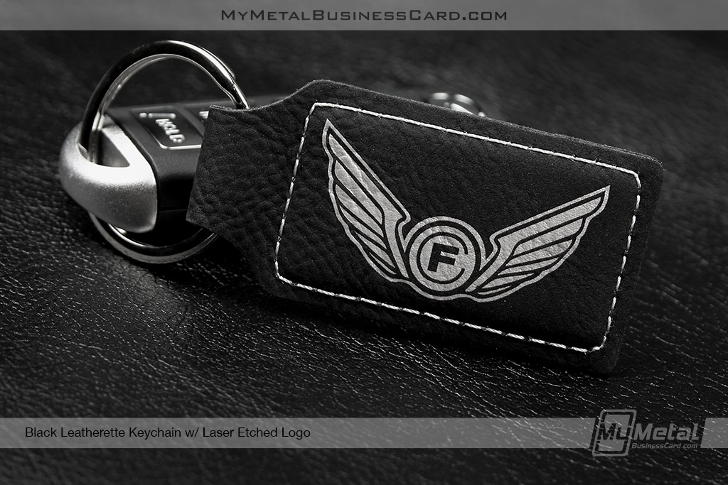My Metal Business Card | Mmbc Keychain Black Leatherette With Laser Etched Car Logo