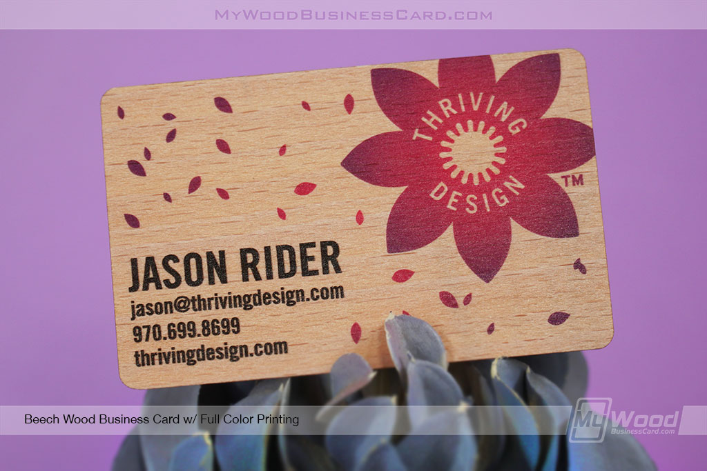 My Metal Business Card | Beech Full Color Print Design Wood Business Card Organic Flowers