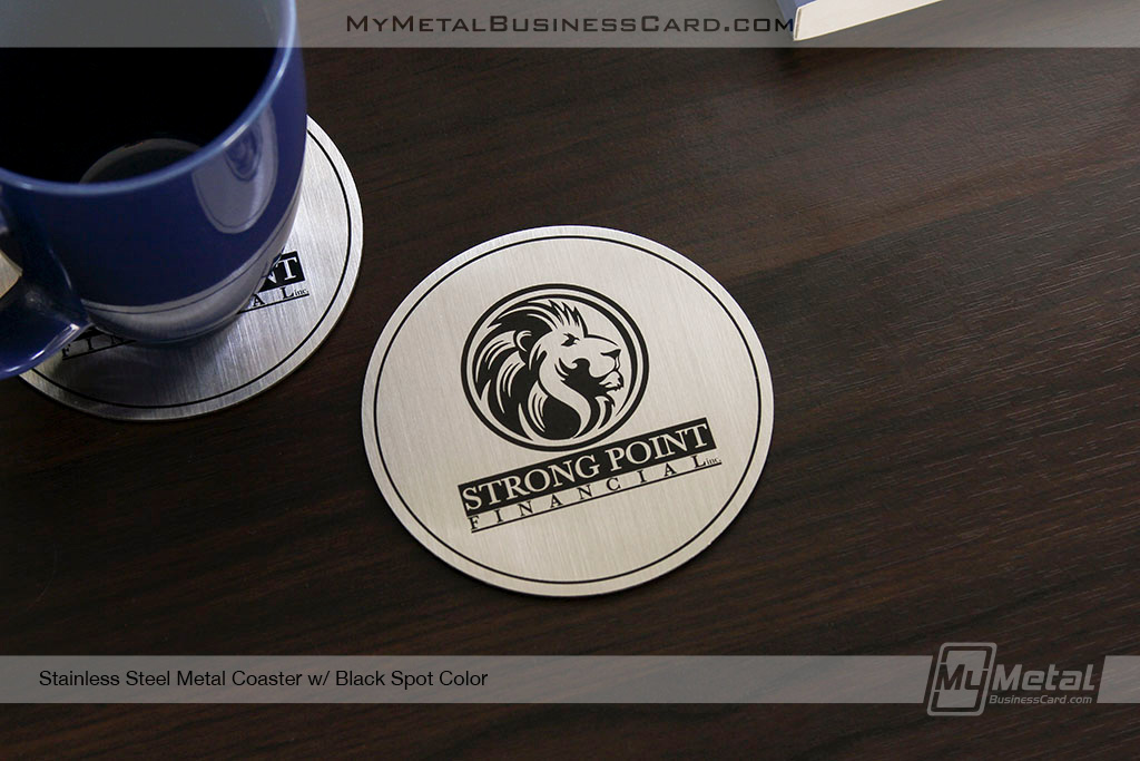 My Metal Business Card | Brushed Stainless Steel Metal Coaster Black Screen Print Color 456565