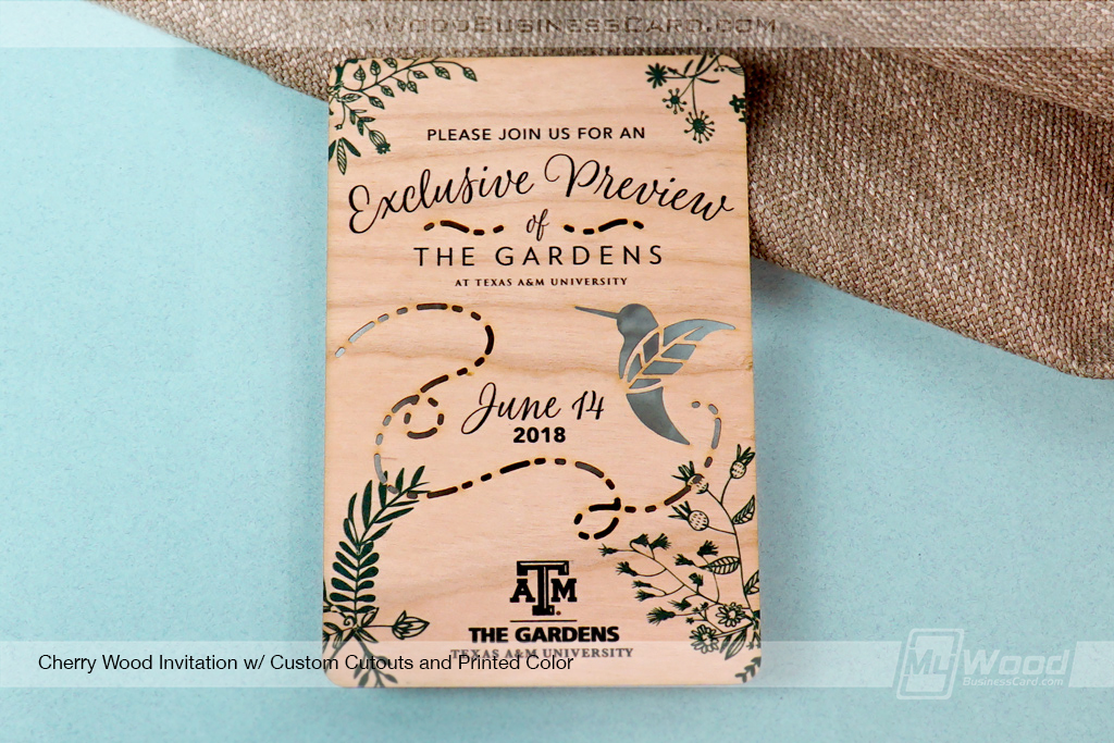 My Metal Business Card | Cherry Wood Invitation With Custom Printed Color Garden Preview