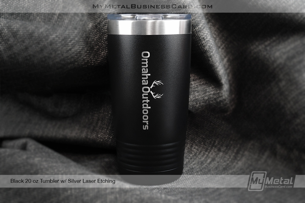 My Metal Business Card | Black Metal 20 Oz Tumbler Custom Etched Logo For Outdoor Hunting Supply Company