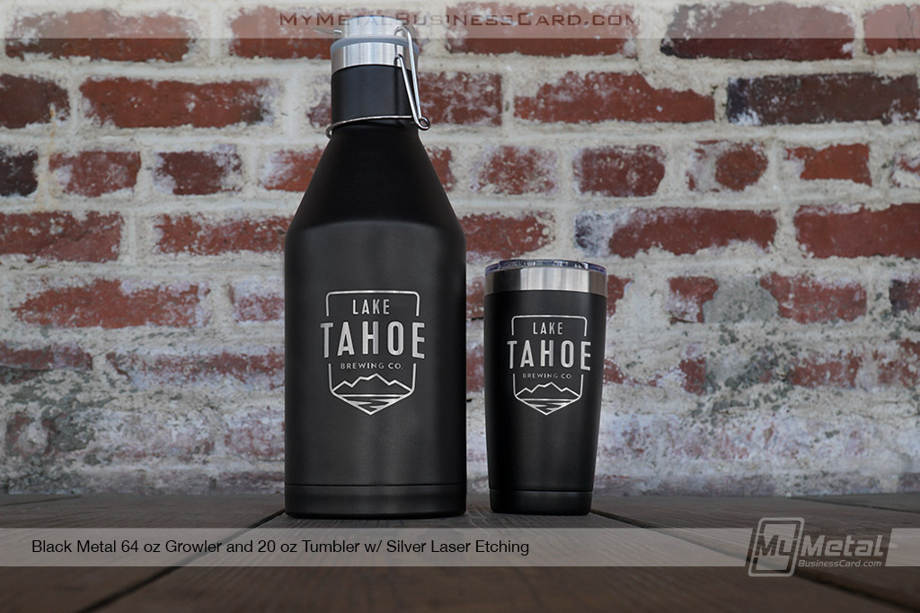 My Metal Business Card | Black Metal 64 Oz Insulated Growler And Tumbler With Custom Etched Logo