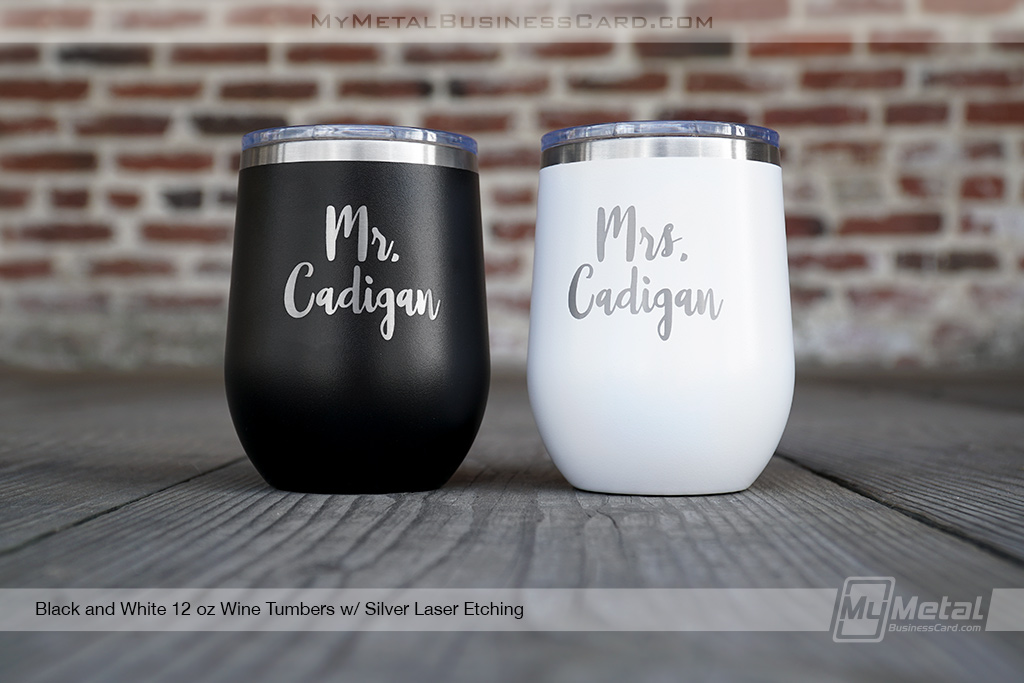 Custom Wine Tumbler With Logo For Wedding Mr And Mrs Cup In Black And White