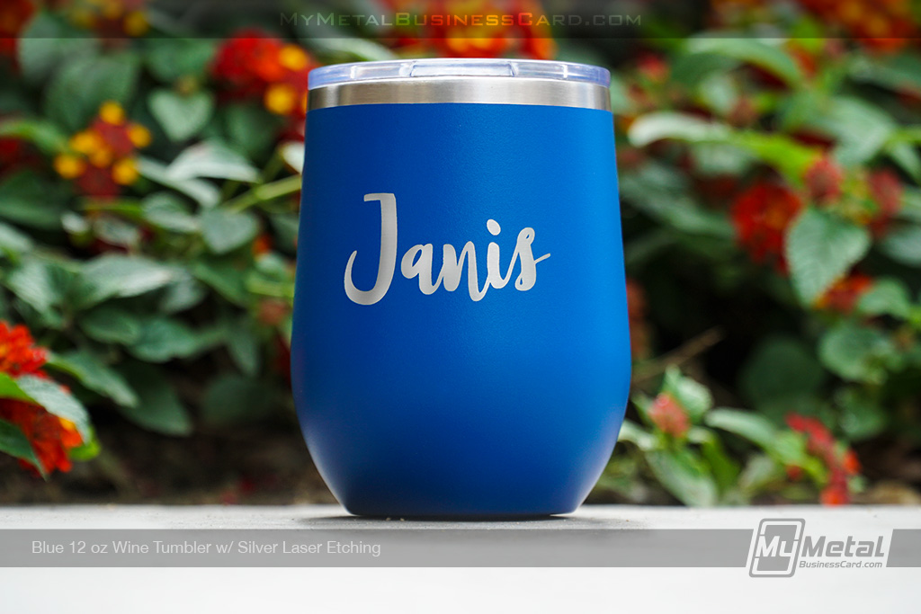 My Metal Business Card | Blue Metal 12 Oz Tumbler Wine With Etched Custom Logo