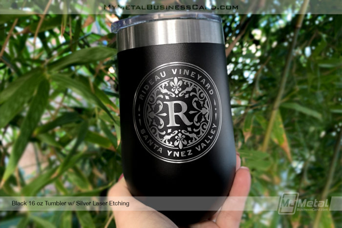 My Metal Business Card | Black Metal 16 Oz Tumbler Wine With Etched Logo For Vinyard Winery