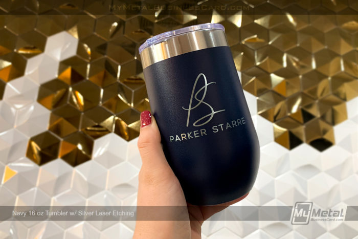 My Metal Business Card | Navy Metal 16 Oz Tumbler Wine With Etched Custom Logo