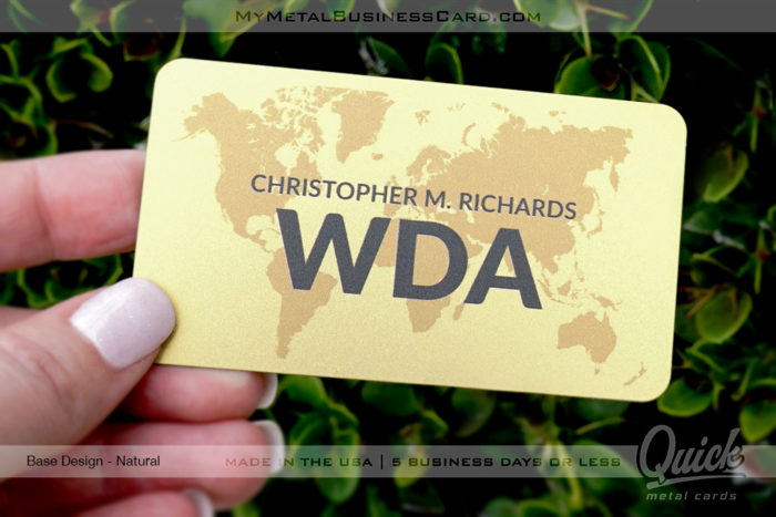 My Metal Business Card | Gold Quick Metal Card With Custom Gold Brass Finish Printed Design With Map Of World