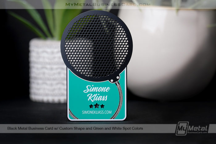 Black-Metal-Business-Card-With-Custom-Speaker-Microphone-Shape-For-Radio-Personality