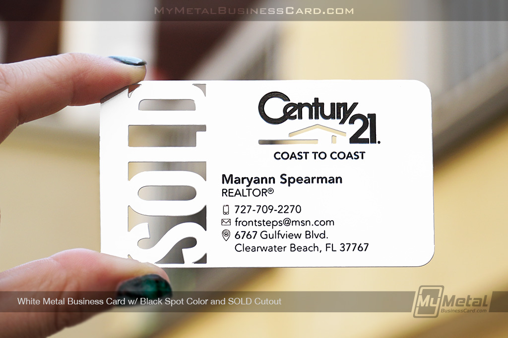 My Metal Business Card | White Metal Business Card For Century 21 Realtor With Spot Colors Cutouts 1