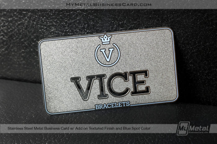 My Metal Business Card | Textured Stainless Steel Metal Business Card Blue Spot Color Custom Cutout Logo 27419