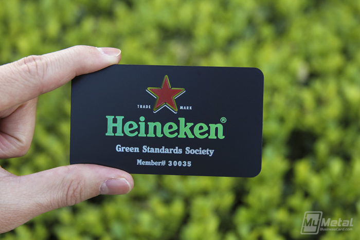 My Metal Business Card | Black Metal Business Card With Green Red White Spot Colors For Heineken 452791