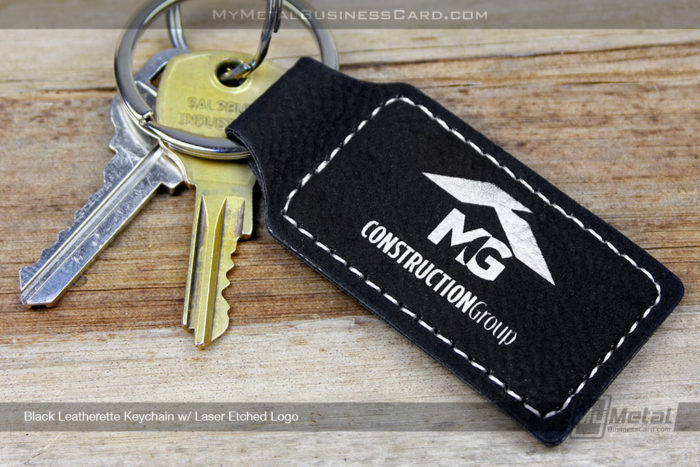 My Metal Business Card | Mmbc Keychain Black Leatherette With Laser Etched Construction Logo