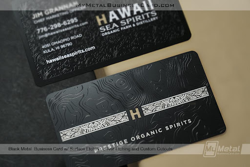Black Metal Business Card With Surface Etching For Breweries