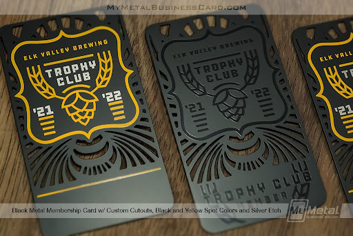 Black Metal Membership Card For Brewery With Custom Cutouts