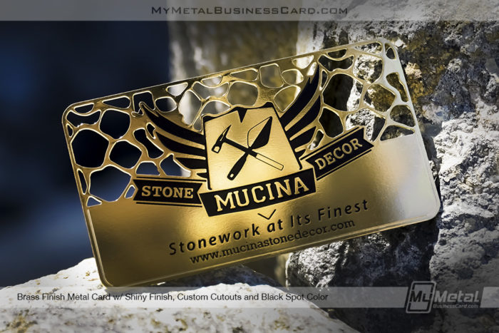 Brass-Finish-Metal-Business-Card-Stone-Mason-Work-With-Custom-Rock-Cutout-Pattern