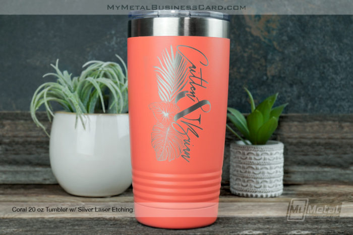 My Metal Business Card | Coral 20 Oz Metal Tumbler With Laser Etched Logo Tropical Names