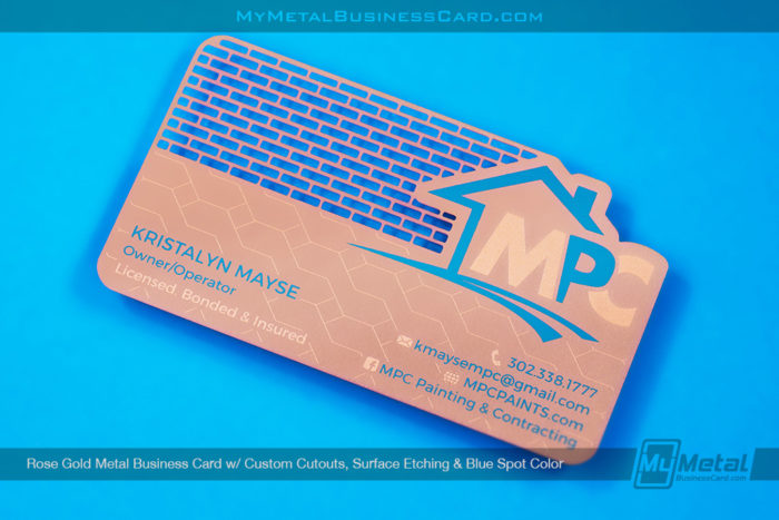 Rose-Gold-Metal-Business-Card-For-Painting-Company-Custom-Cutouts-Surface-Etching-Blue-Spot-Color-Mpc