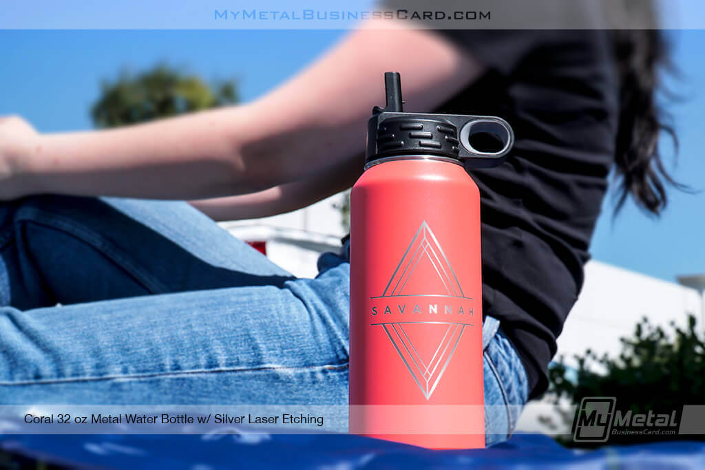 32 Oz Polar Camel Metal Water Bottle In Coral. Sample Logo &Quot;Savannah&Quot; Featured.