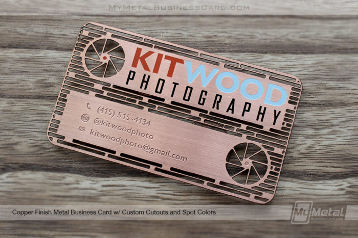Custom Copper Metal Photographer Business Cards For Kit Wood Photography