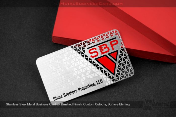 Stone Brothers Properties - Stainless Steel Card With Cutouts And Red Spot Color - My Metal Business Card