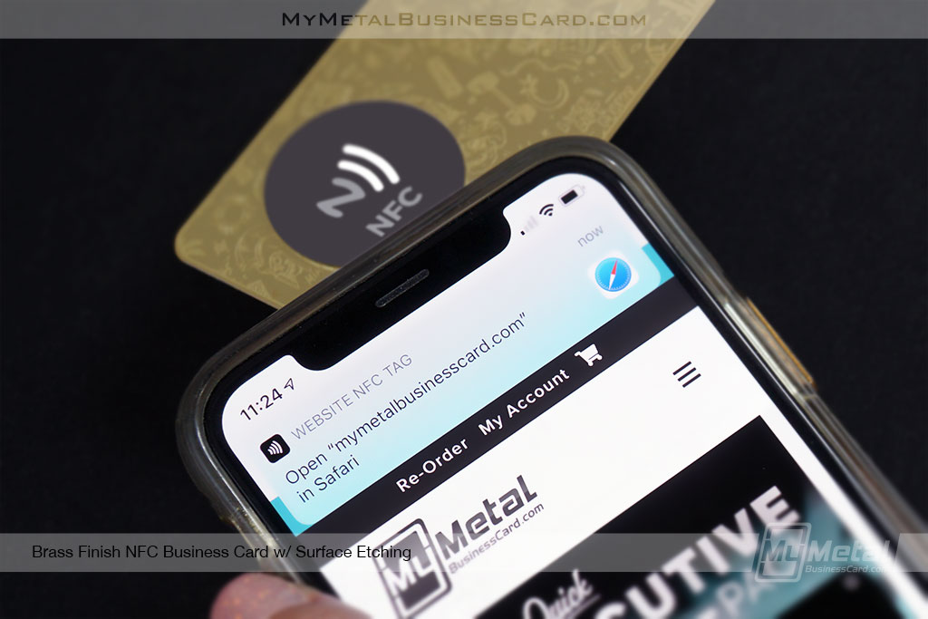 My Metal Business Card | Brass Finish Metal Nfc Business Card Scanning To Open A Url On Iphone Tap