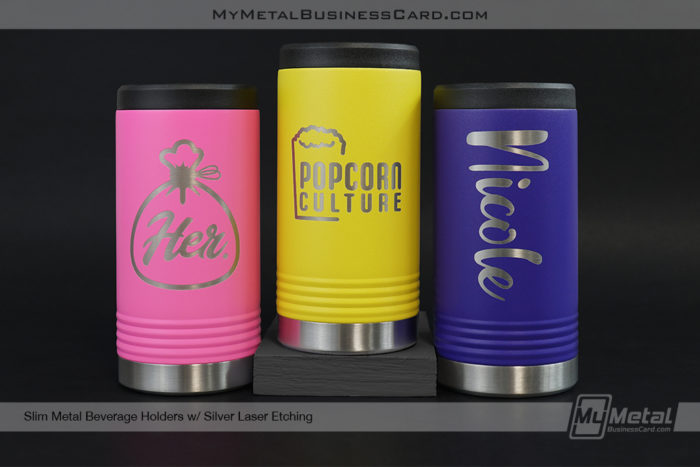 My Metal Business Card | Slim Metal Beverage Holders Silver Laser Etching Bold Colors