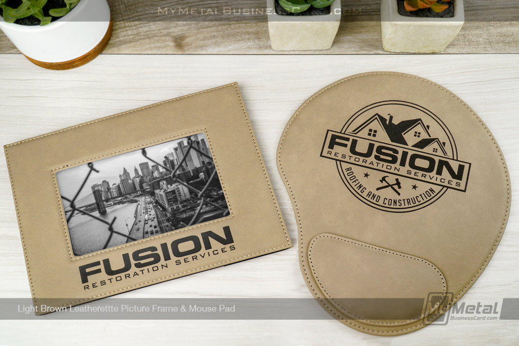 My Metal Business Card | Light Brown Leatherette Mouse Pad Picture Frame Fusion Restoration