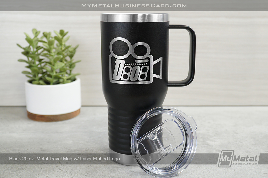 My Metal Business Card | Black 20 Oz Metal Travel Mug Laser Etched Logo