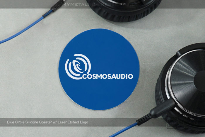 My Metal Business Card | Blue Circle Silicone Coaster Laser Etched Logo