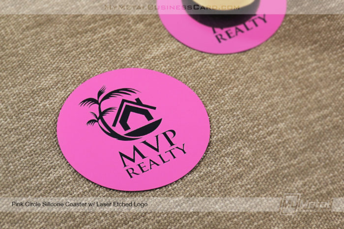 My Metal Business Card | Pink Circle Silicone Coaster Laser Etched Logo