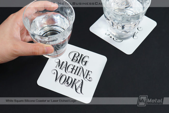 My Metal Business Card | White Square Silicone Coaster Laser Etched Logo