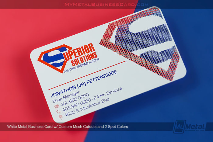 My Metal Business Card | Superman Style Business Card White Metal Custom Design With 2 Spot Colors Red Blue