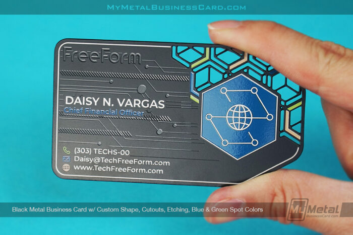 My Metal Business Card | Black Metal Business Card Custom Shape Cutouts Etching Blue Green Color FreeForm