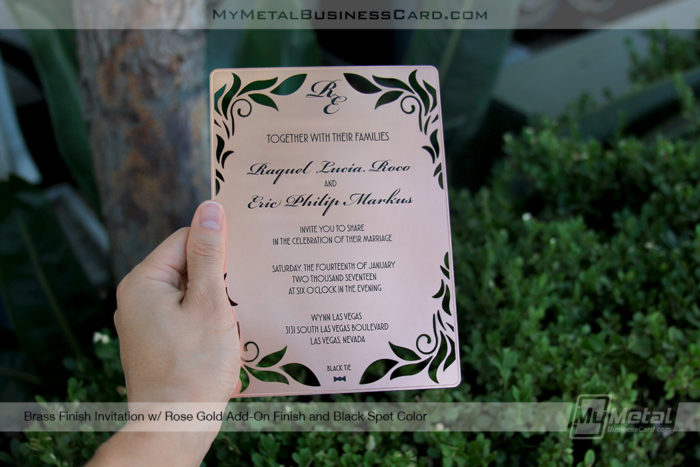 My Metal Business Card | Brass Finish Invitation With Rose Gold Finish And Black Spot Color 25239