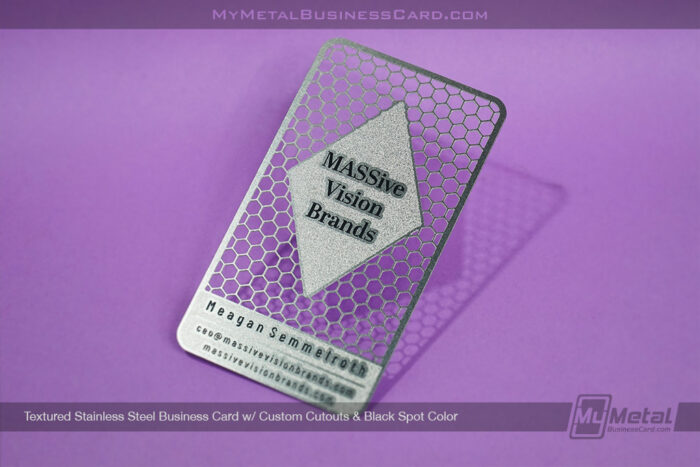 My Metal Business Card | Textured Stainless Steel Business Card Cutouts Black Color MASSive Vision