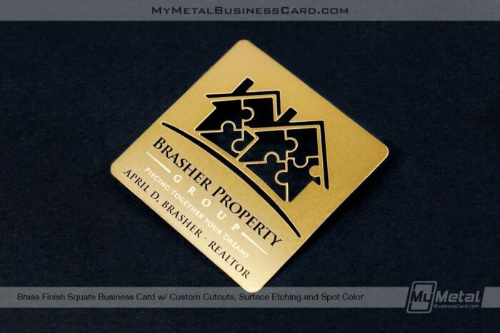brass finish square business card