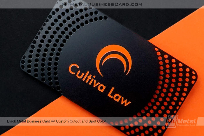 My Metal Business Card | Back Metal Business Card Custom Cutouts Orange Spot Color