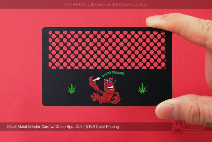 My Metal Business Card | Black Metal Grinder Card Green Spot Color Full Color Printing Marks Organix