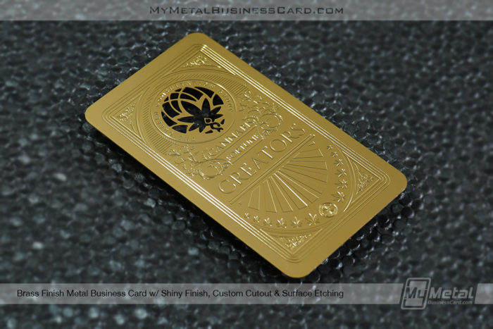 My Metal Business Card | Brass Finish Metal Business Card Shiny Finish Custom Cutout Surface Etching Cannabis Fortune