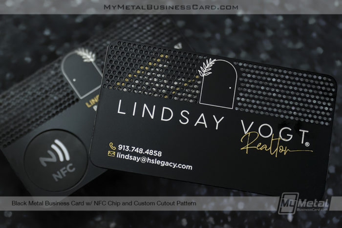 My Metal Business Card | Black Metal Nfc Business Card For Realtor With Gold Spot Color Silver Laser Etch