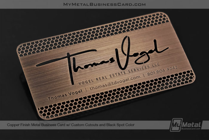 My Metal Business Card | Copper Finish Metal Luxury Realtor Business Card With Signature Cut Design