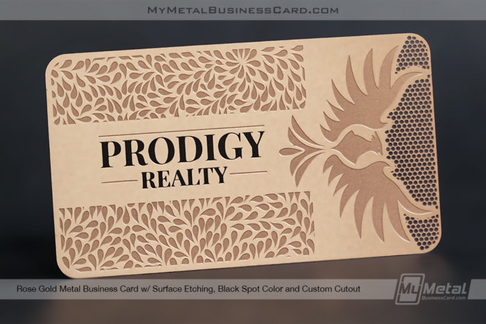 My Metal Business Card | Rose Gold Metal Business Card Realtor With Surface Etched Pattern Black Logo