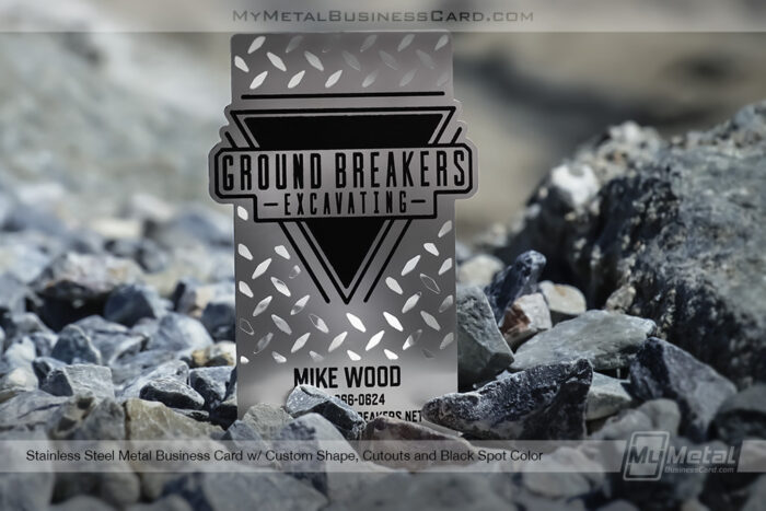 Contractor Business Card - Stainless Steel Ground Breakers Excavating Metal Business Card With Custom Shape