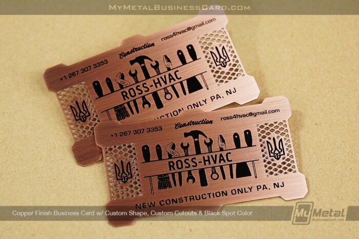 Copper Finish Metal Business Card For Hvac