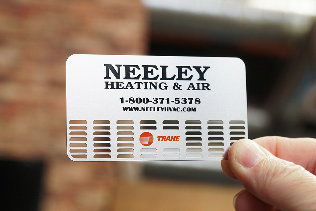 My Metal Business Card | Stainless Steel Business Card Custom Cutouts Black Orange Spot Colors Neeley 1