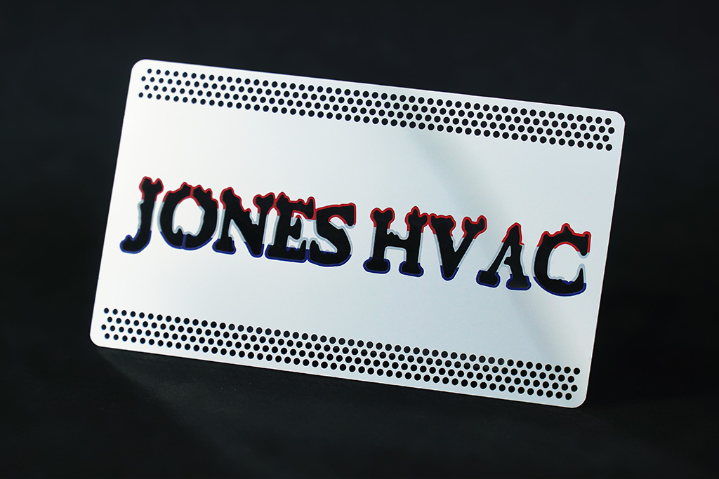 My Metal Business Card | Stainless Steel Business Card Mirror Finish Custom Cutouts Spot Colors Jones 1